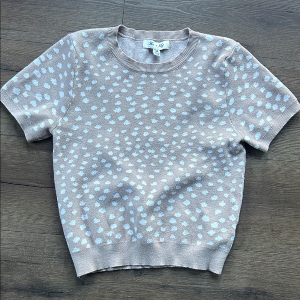 She + Sky Gray and Blue Polka Dot Sweater ! Medium